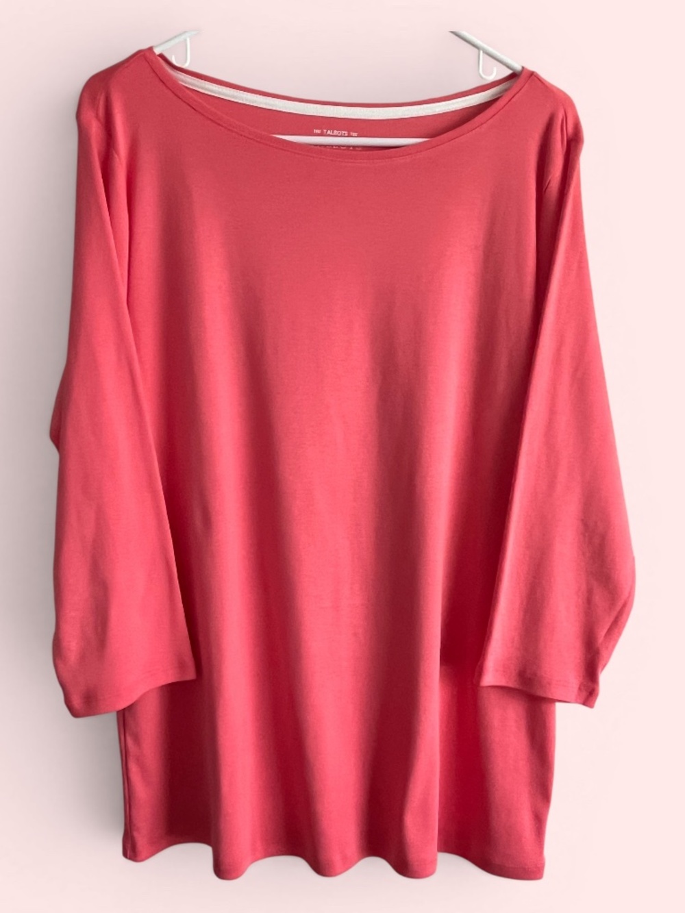 Talbots Bateau Neck Three-Quarter Sleeve Coral Pima Cotton Tee Size 1X